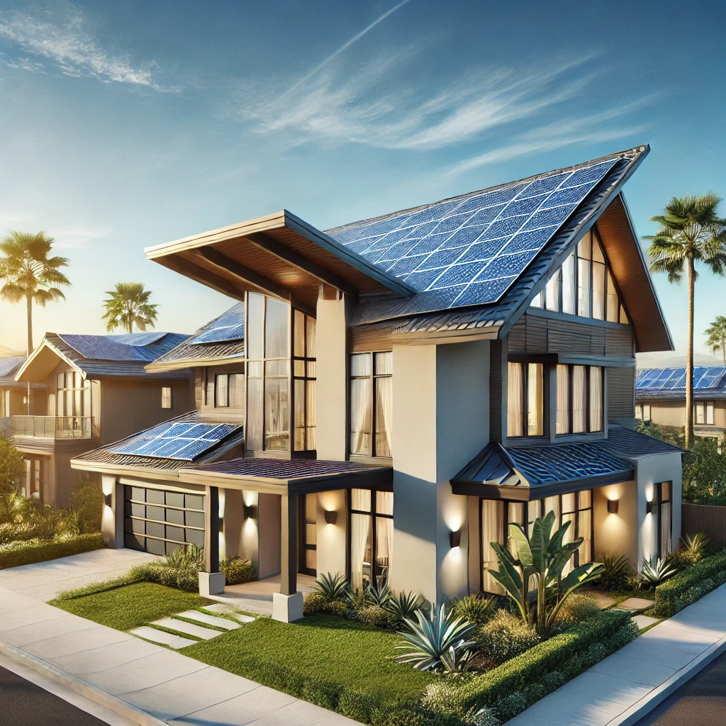 San Diego home with Christian Roofing’s integrated roofing and solar panels,.